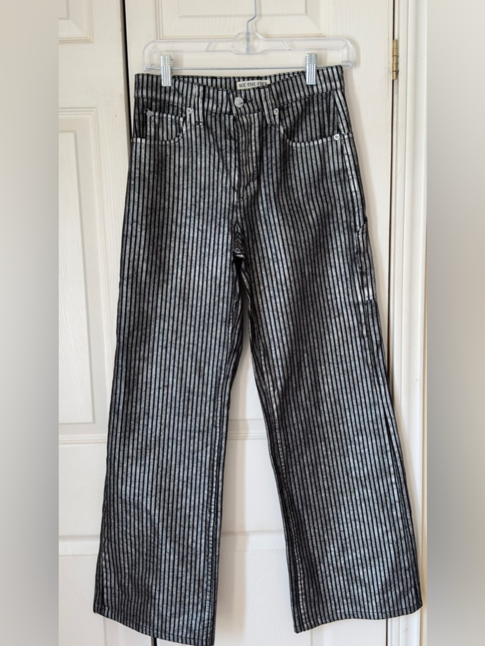 Free People Tinsley Metallic Stripe Wide-Leg Jeans - Picture 3 of 5